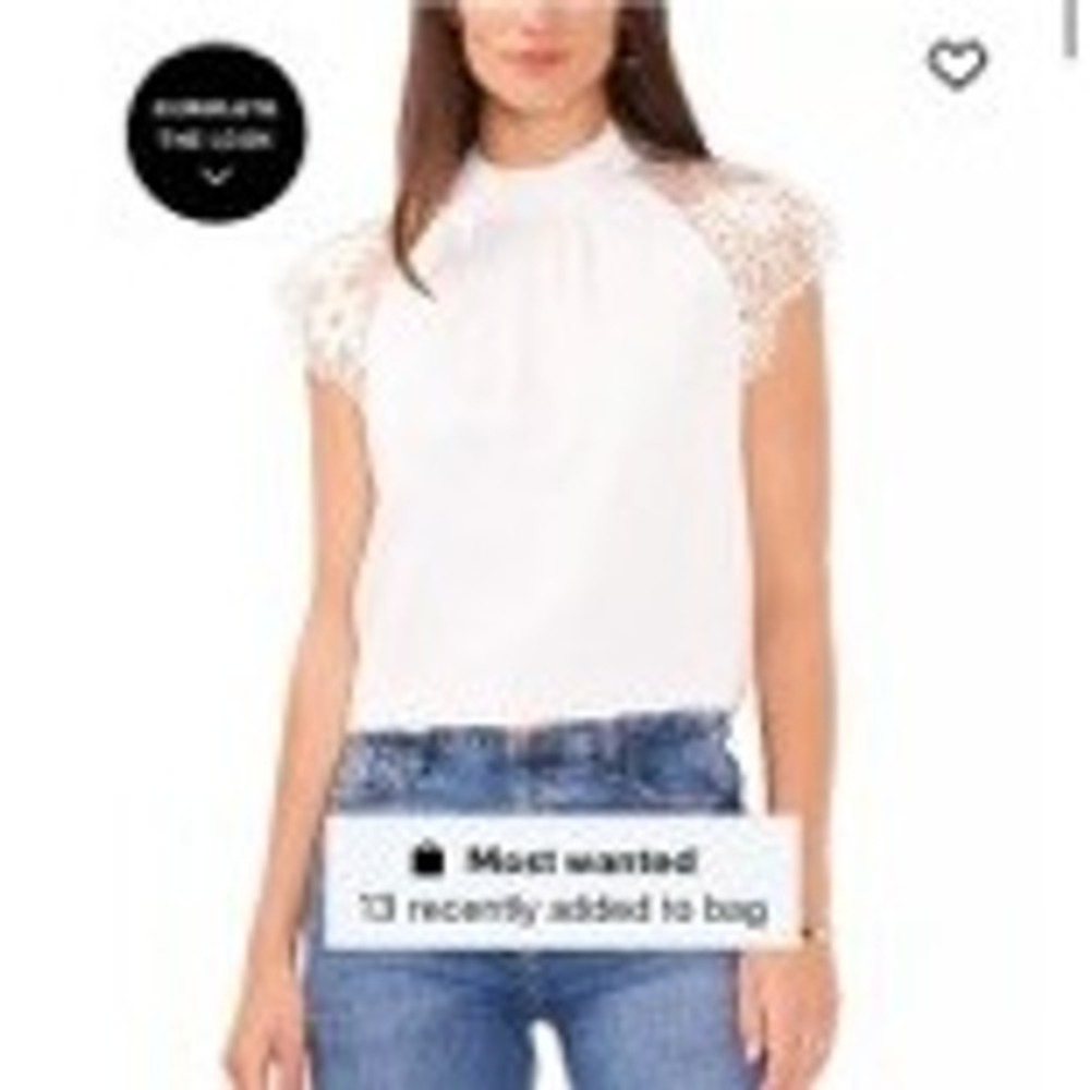 Vince Camuto Ivory Lace Sleeve Mock Neck Top Blouse